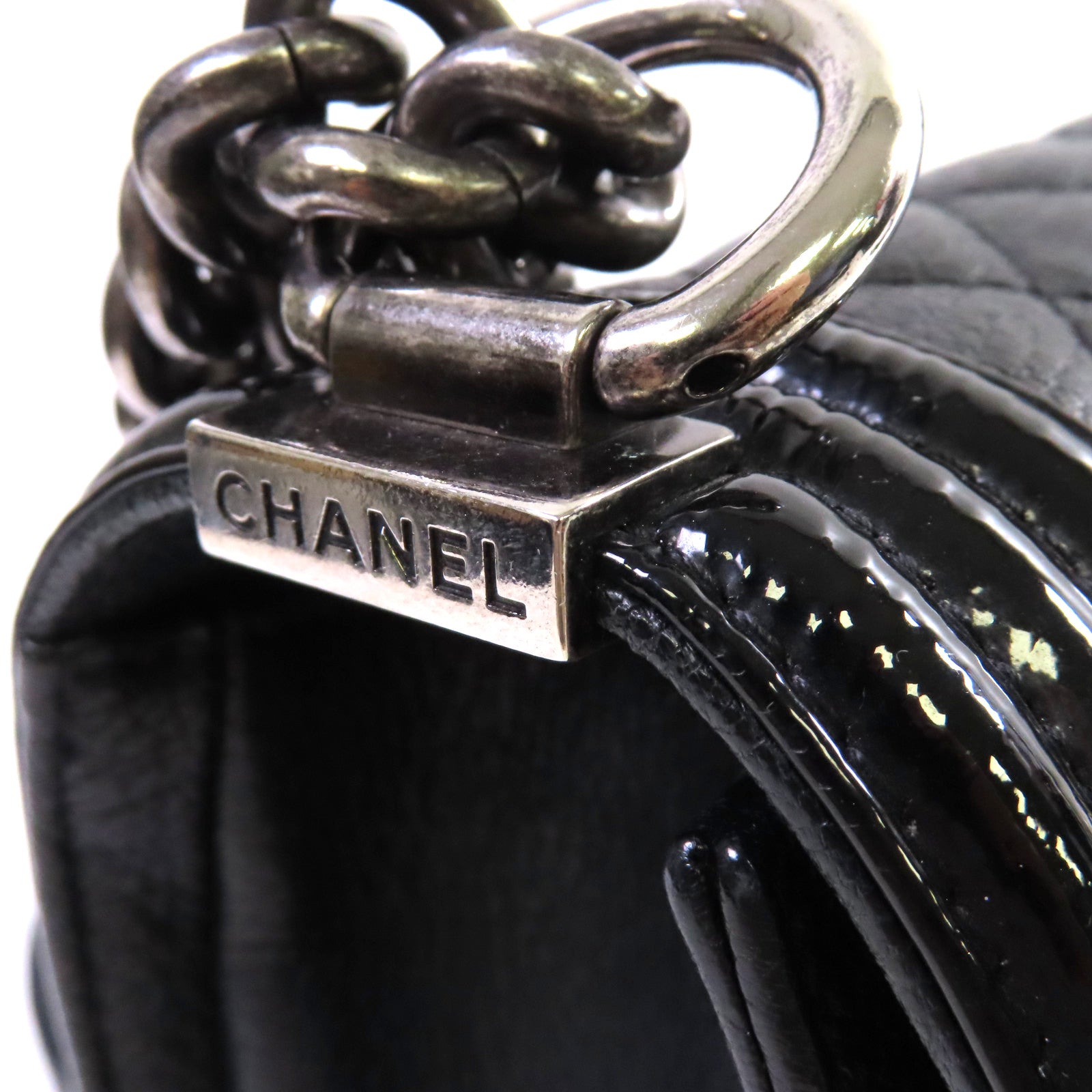 CHANEL 【激減優惠】菱格牛皮皮革Boy Chanel 25 Chain Shoulder Bag銀扣鏈帶肩背袋黑色