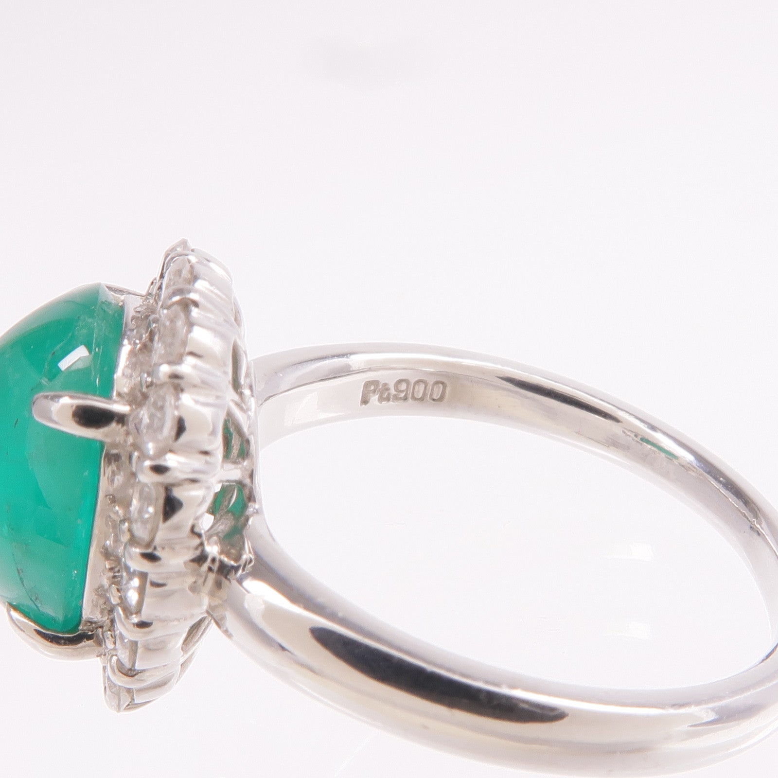 JEWELRY PT900鉑金Emerald Diamond Ring綠寶石/鑽石戒指US#7.25