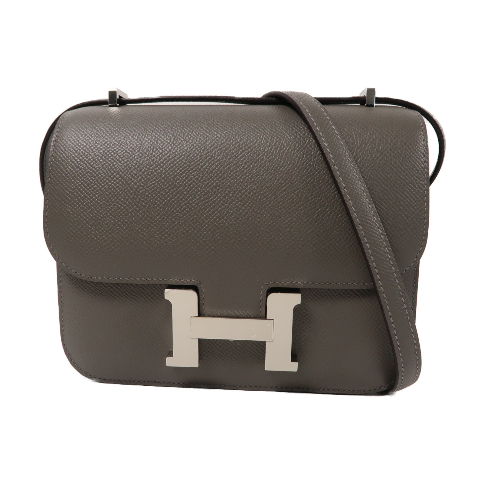 HERMES Epsom皮革Constance Mini銀扣手挽肩背兩用袋積雨雲灰色