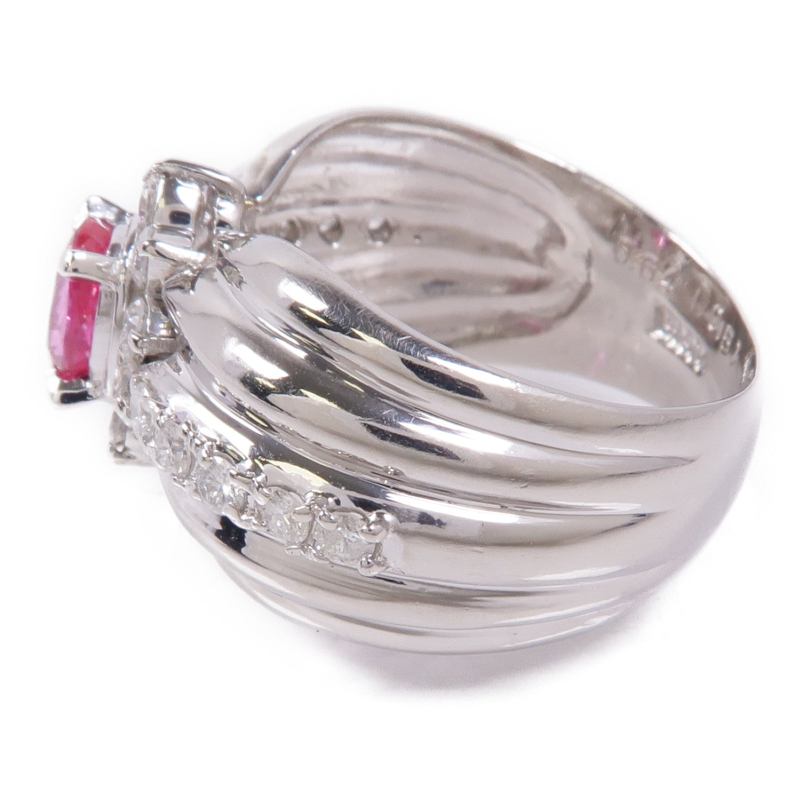 JEWELRY 【激減優惠】PT900鉑金Pink Sapphire/Diamond Ring粉紅色藍寶石/鑽石戒指US#5.5