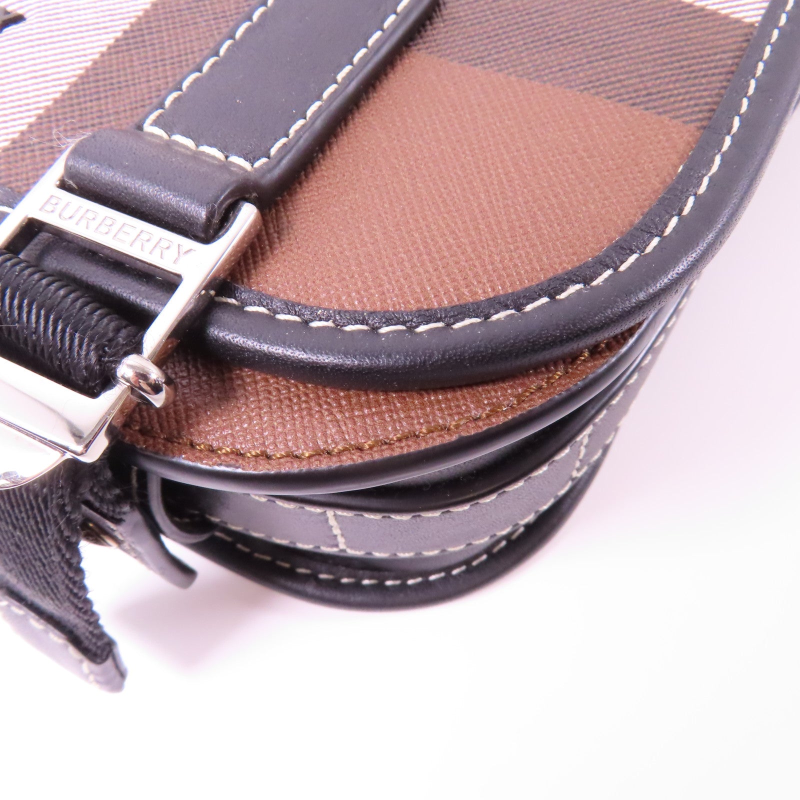 BURBERRY 塗層帆布Shoulder Bag銀扣肩背袋啡色/黑色