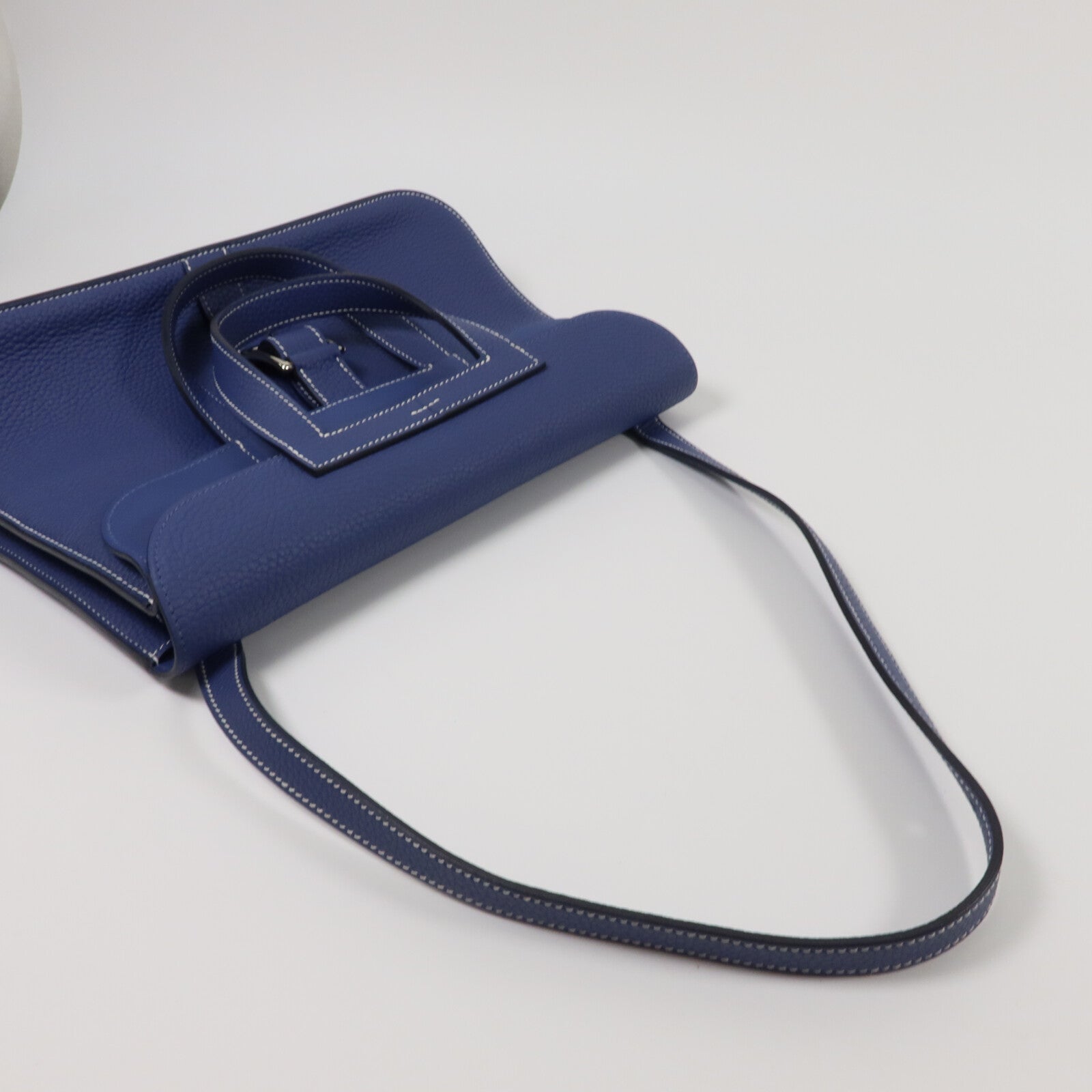 HERMES Clemence皮革Halzan 31手挽肩背兩用袋Bleu Brighton