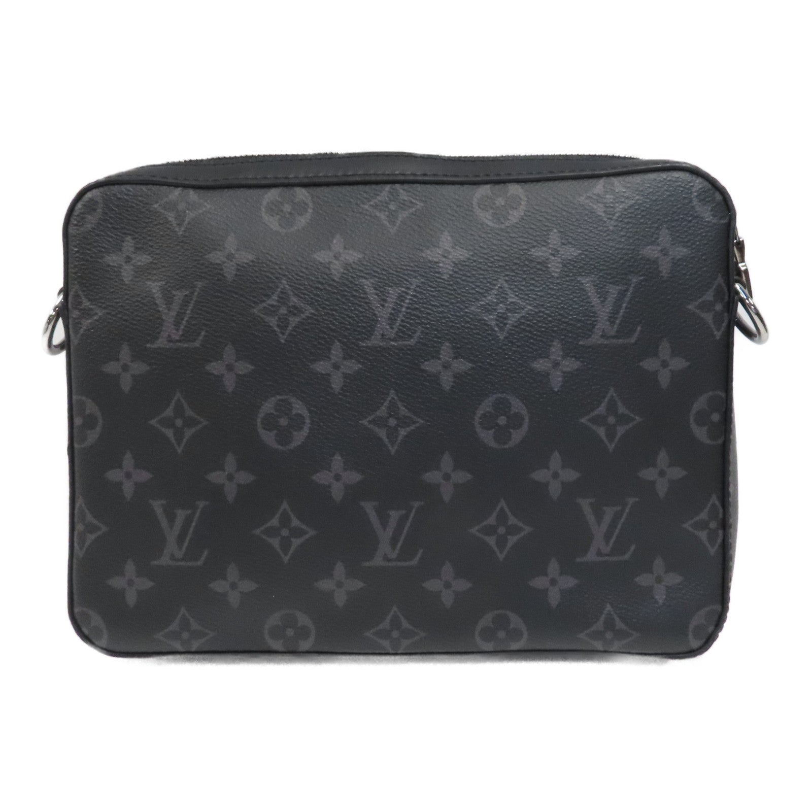 LOUIS VUITTON Monogram Eclipse Trio Messenger銀扣肩背袋黑色/灰色