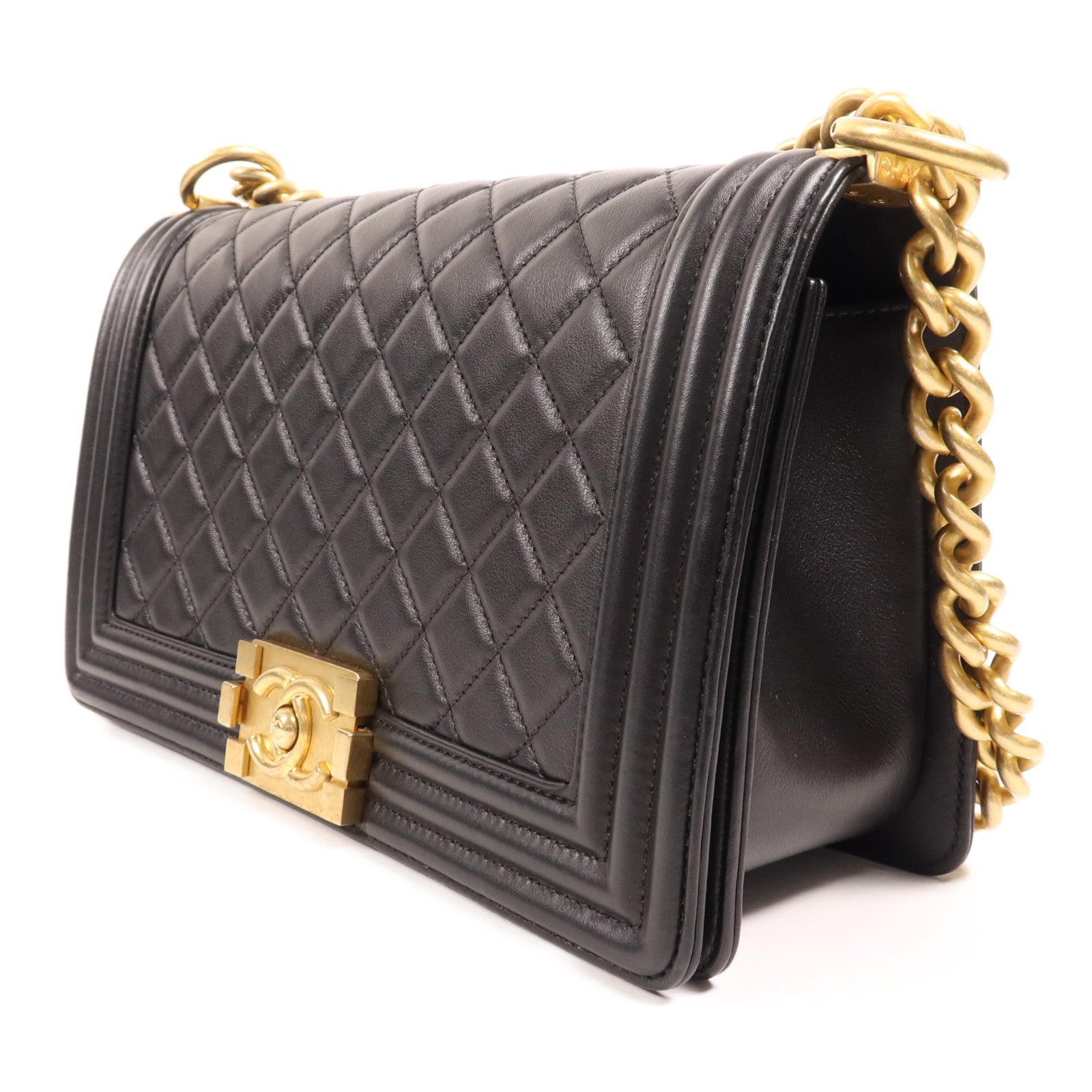 CHANEL 羊皮皮革Boy 25金扣肩背袋