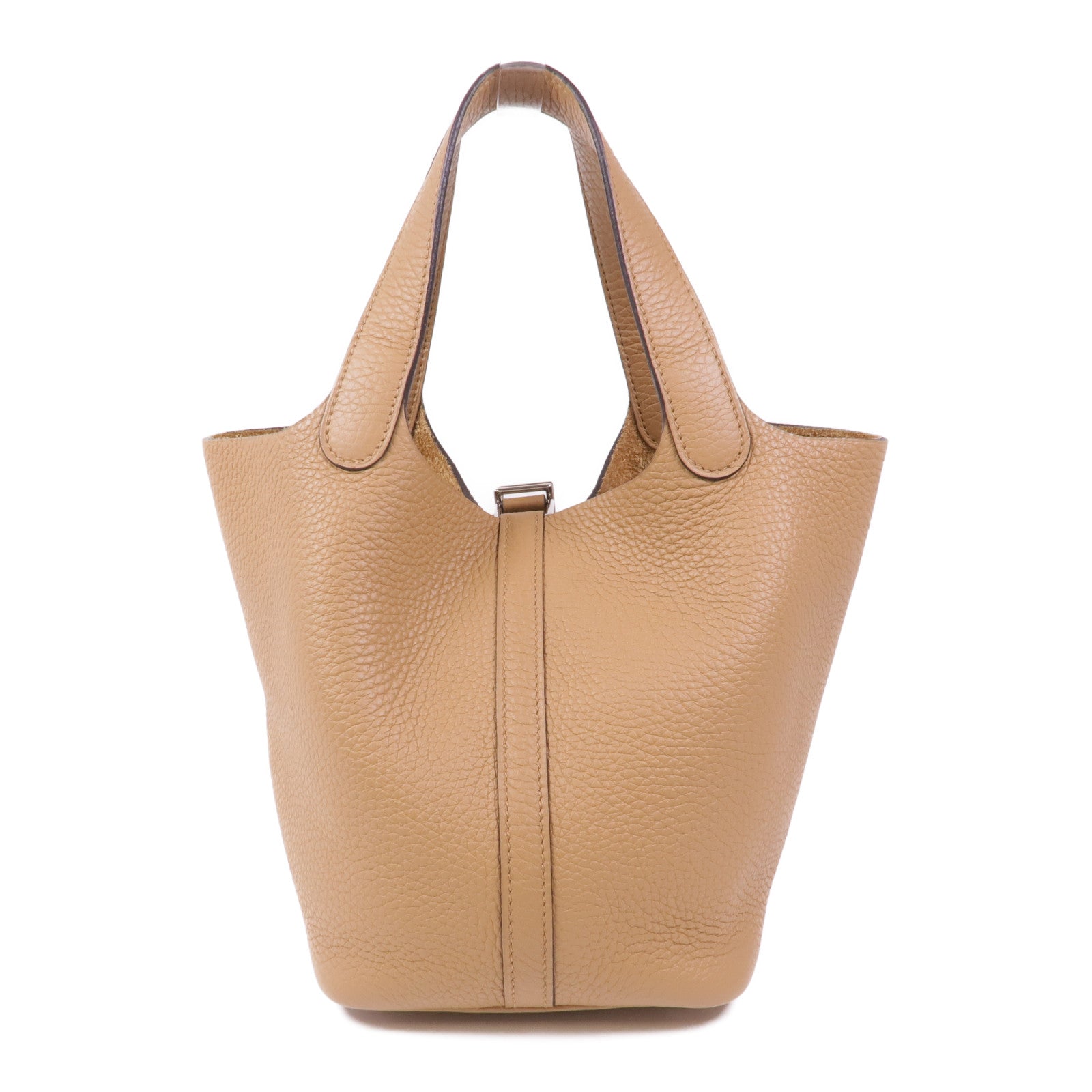 HERMES PHW Picotin PM Tote Bag Clemence Leather Brown