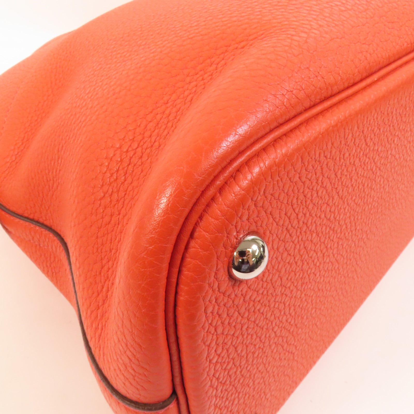 HERMES Clemence皮革Bolide 35銀扣手挽肩背兩用袋Orange Poppy