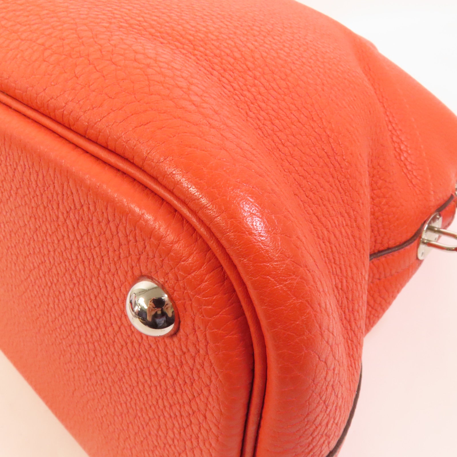 HERMES Clemence皮革Bolide 35銀扣手挽肩背兩用袋Orange Poppy