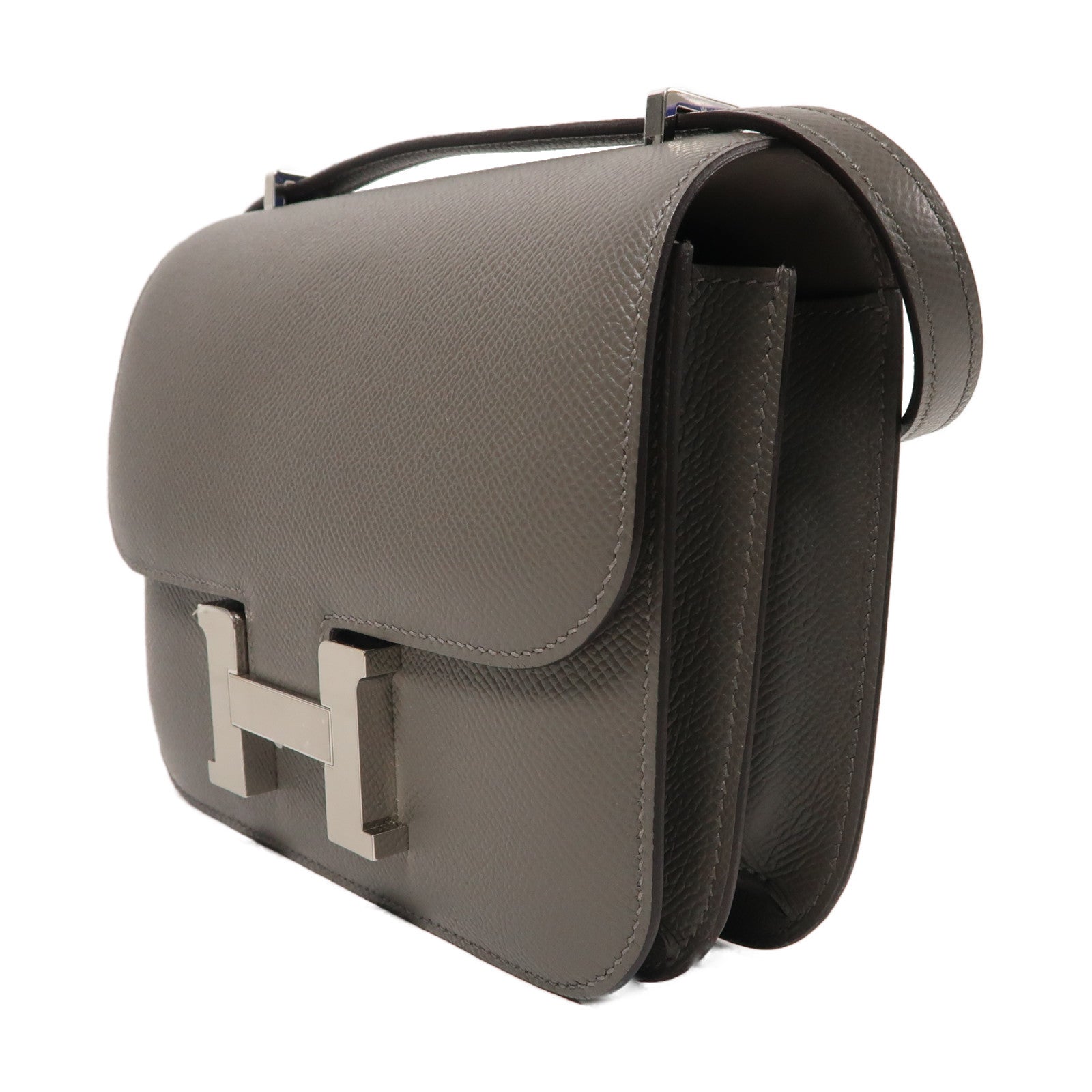 HERMES Epsom皮革Constance Mini銀扣手挽肩背兩用袋積雨雲灰色