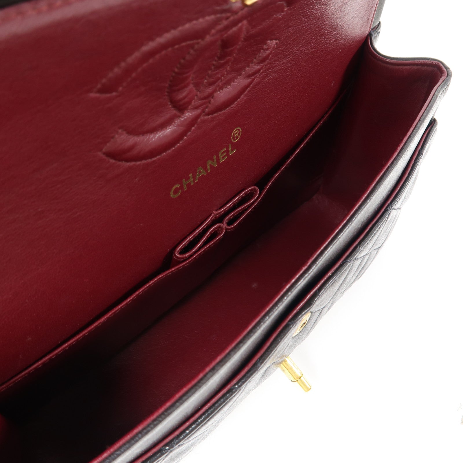 CHANEL 菱格牛皮皮革Classic 25cm金扣鏈帶肩背袋黑色