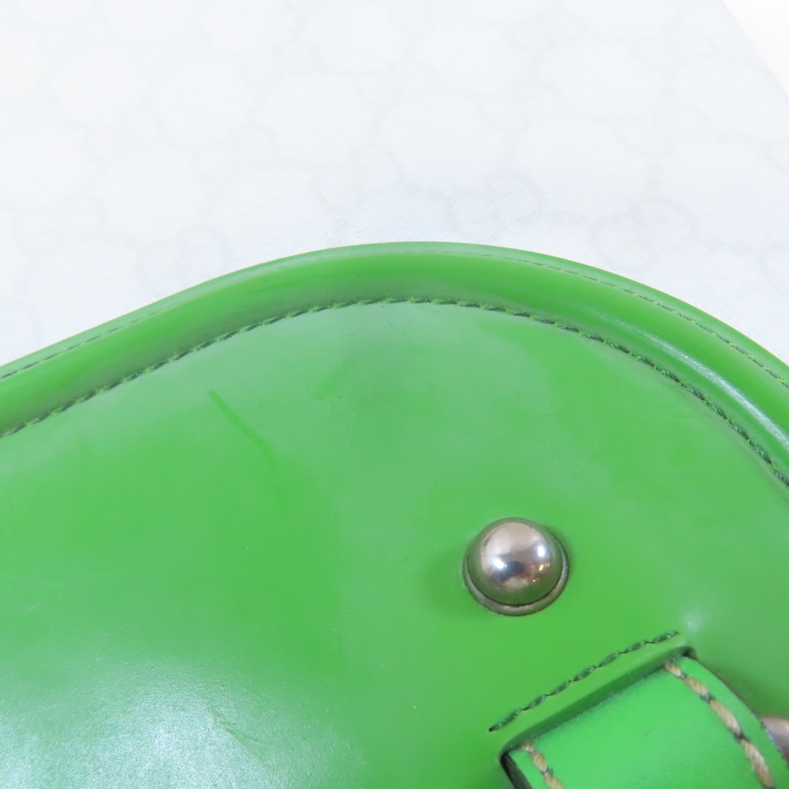 GUCCI 塗層帆布/皮革Shoulder Tote Bag銀扣肩背袋/手挽袋白色/綠色