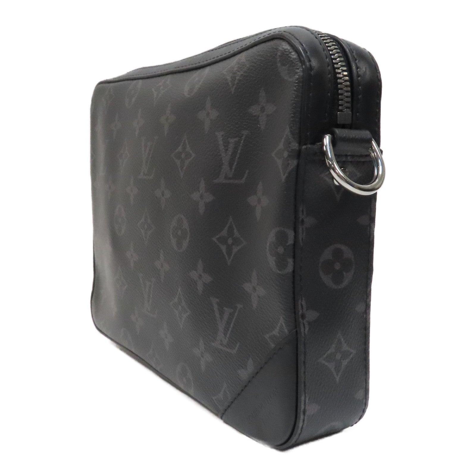 LOUIS VUITTON Monogram Eclipse Trio Messenger銀扣肩背袋黑色/灰色