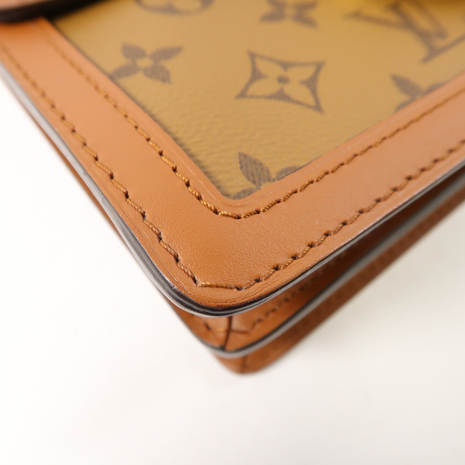 LOUIS VUITTON Monogram/Monogram Reverse Dauphine MM金扣手挽肩背兩用袋棕色