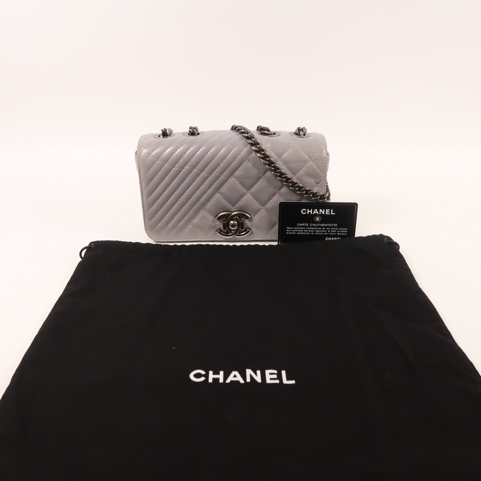 CHANEL 牛皮皮革Chain Shoulder銀扣鏈帶肩背袋