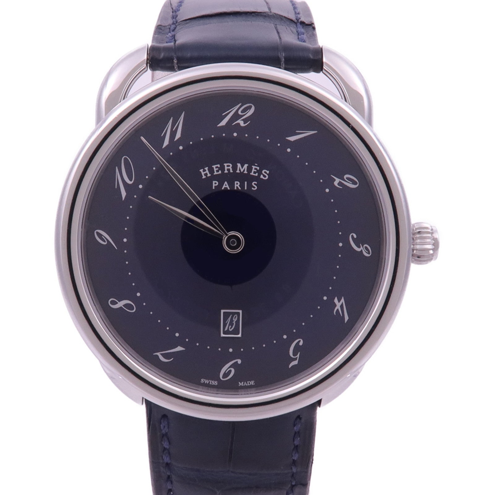 HERMES Arceau watch不鏽鋼手錶石英機芯藍色