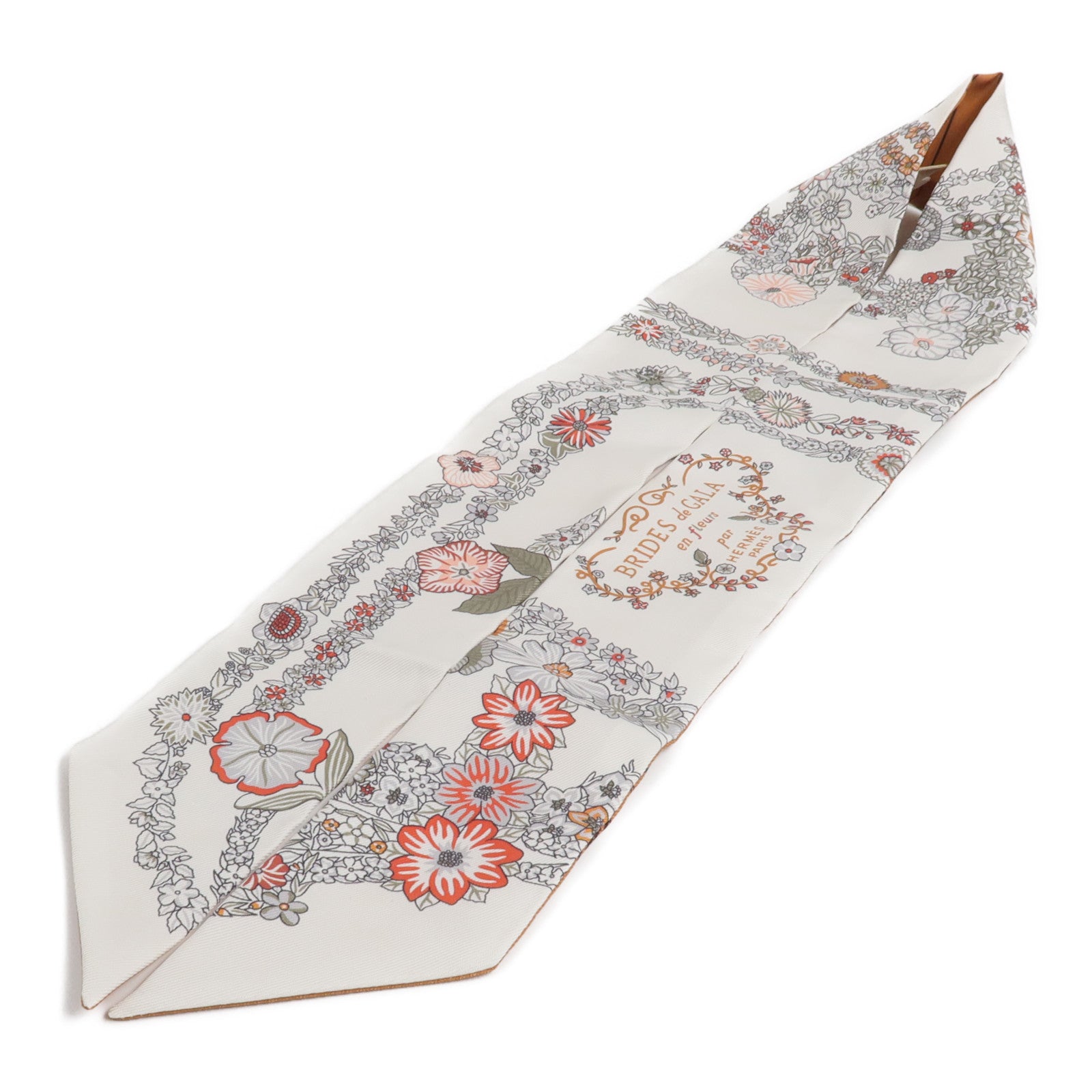 HERMES 絲質Brides de Gala en Fleurs Twilly絲巾