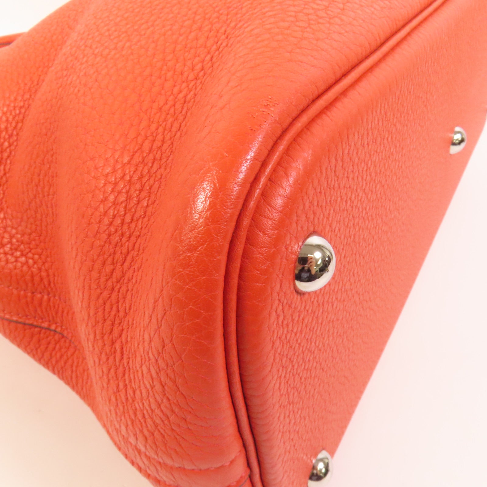 HERMES Clemence皮革Bolide 35銀扣手挽肩背兩用袋Orange Poppy