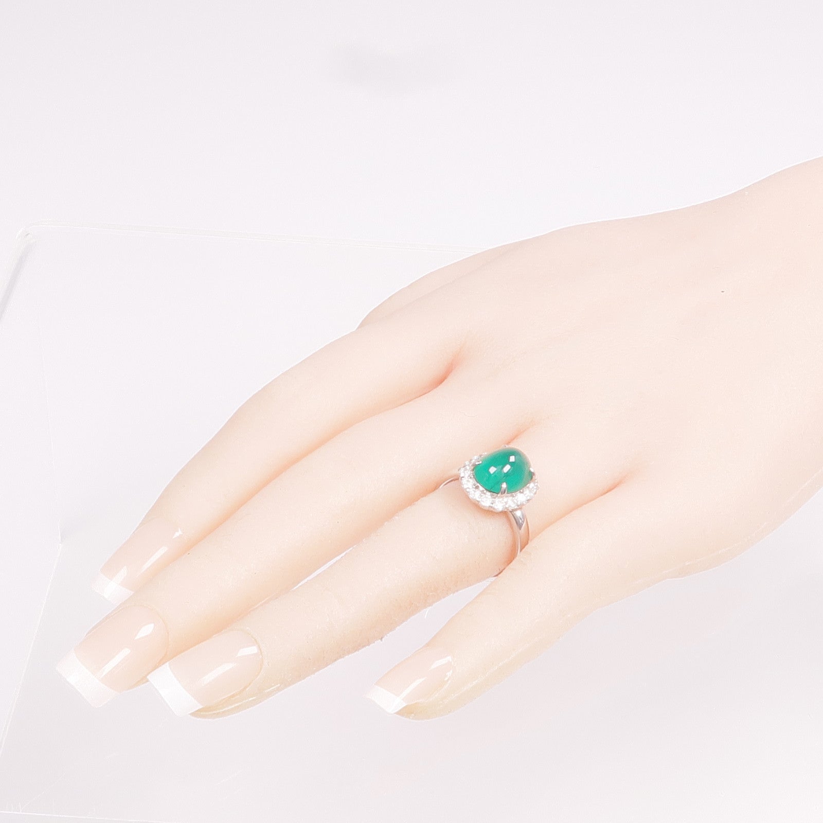 JEWELRY PT900鉑金Emerald Diamond Ring綠寶石/鑽石戒指US#7.25