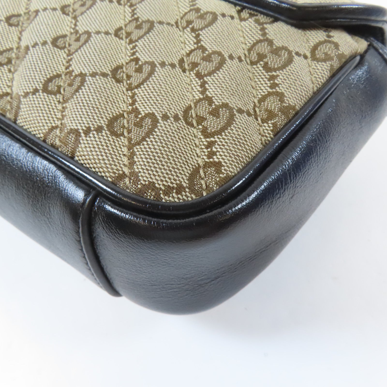 GUCCI 斜紋帆布GG Marmont金扣鏈帶肩背袋黑色/啡色
