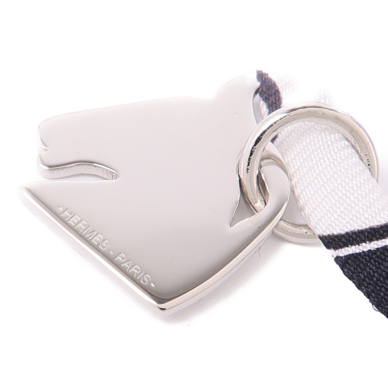 HERMES Tourbillon Necklace Bracelet Silk Metal Silver Black White Khaki