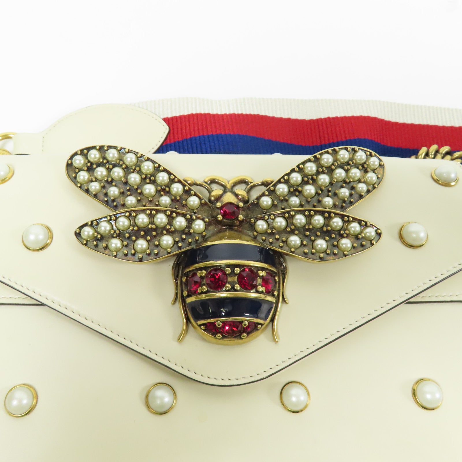 GUCCI 牛皮皮革Broadway Pearl Bee金扣肩背袋