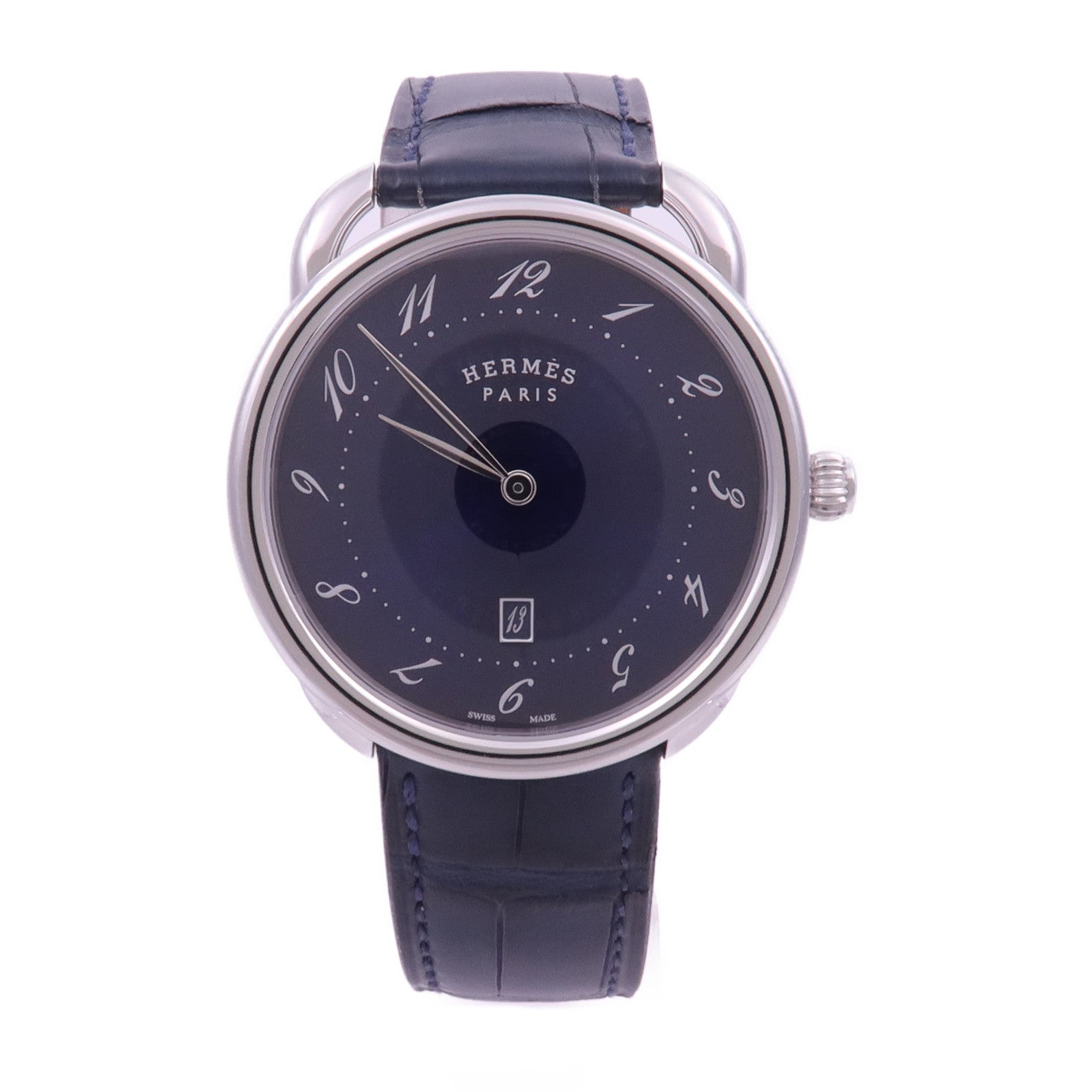 HERMES Arceau watch不鏽鋼手錶石英機芯藍色