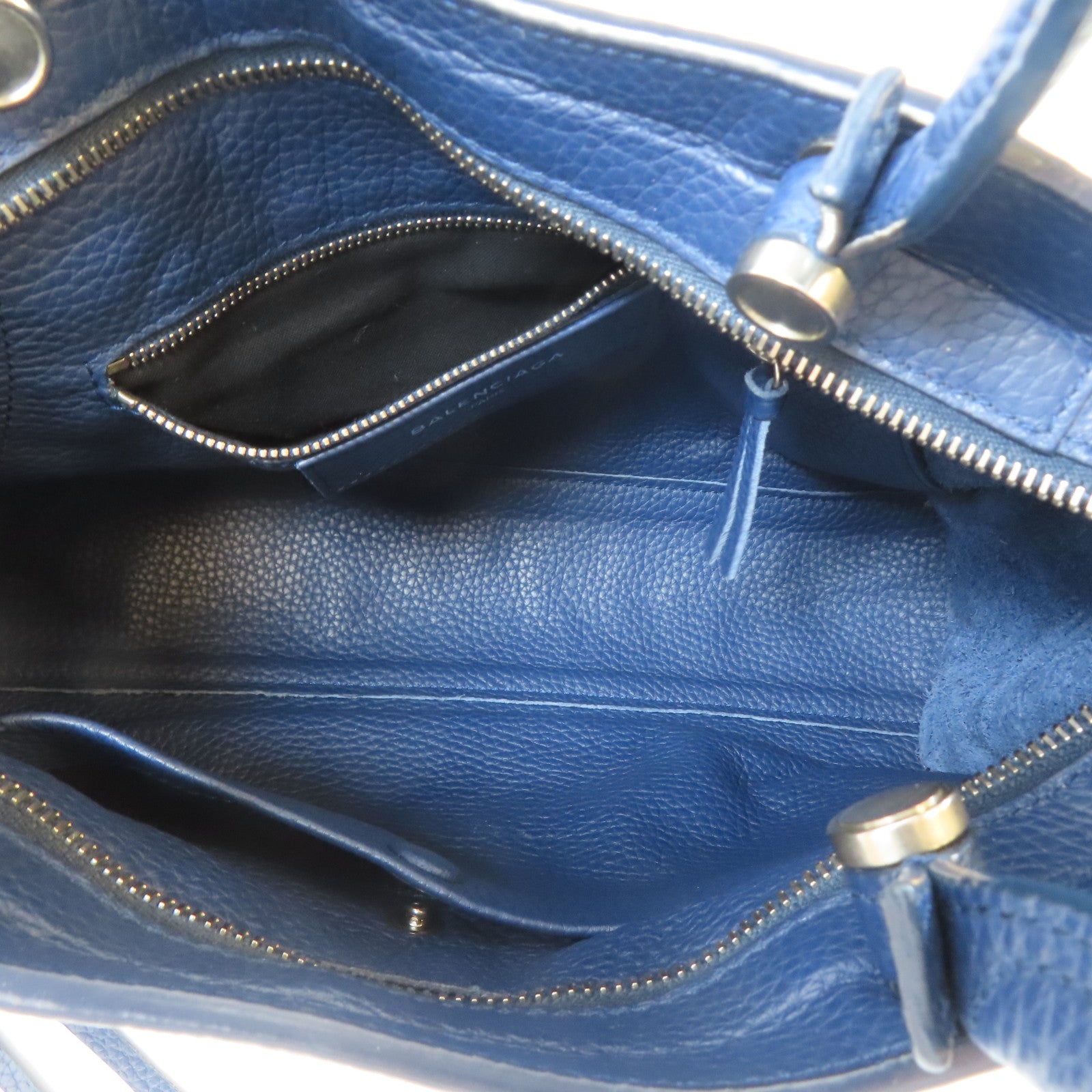 BALENCIAGA 牛皮皮革Blackout City銀扣手挽肩背兩用袋藍色