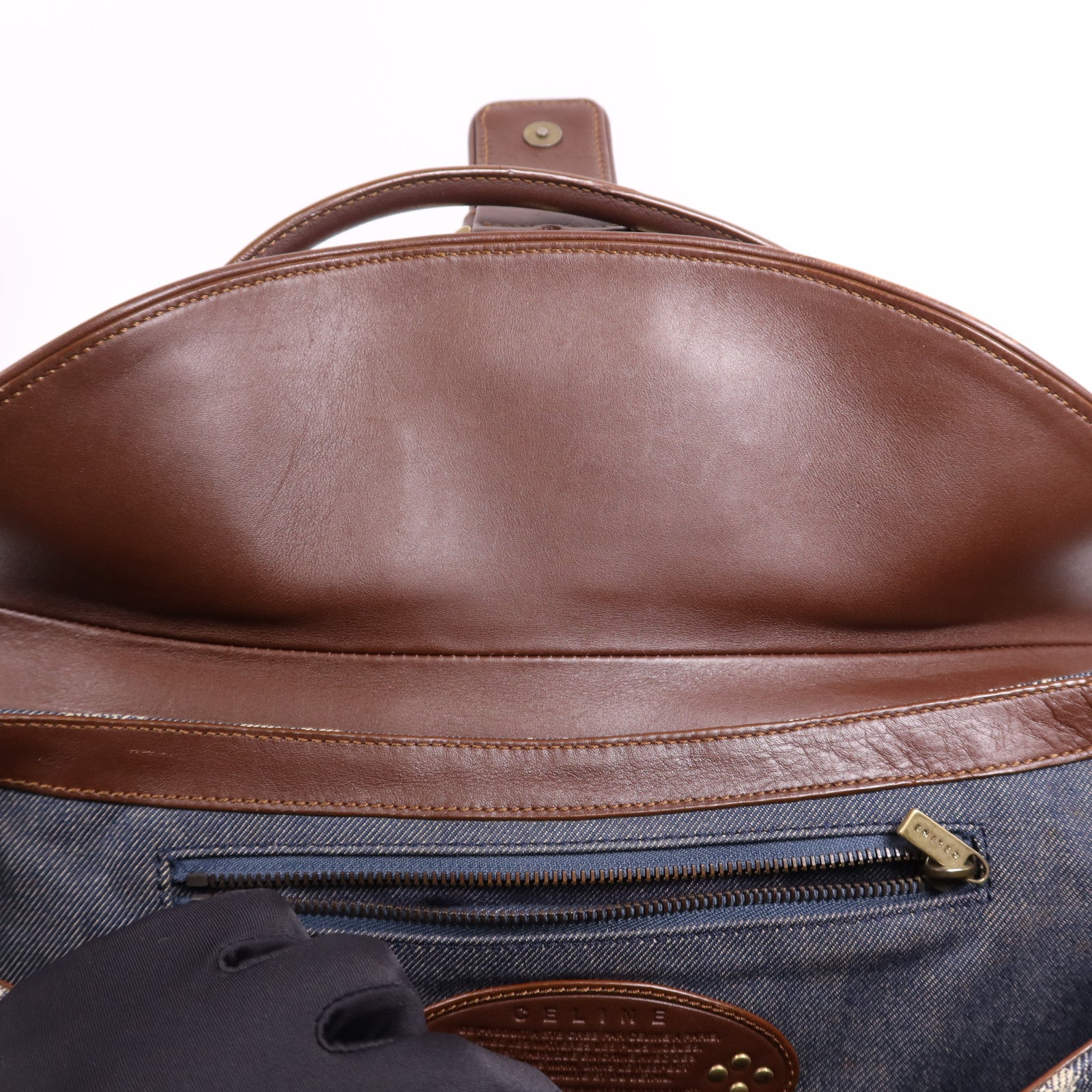 CELINE 牛仔布/皮革Macadam Hand Bag金扣手挽袋