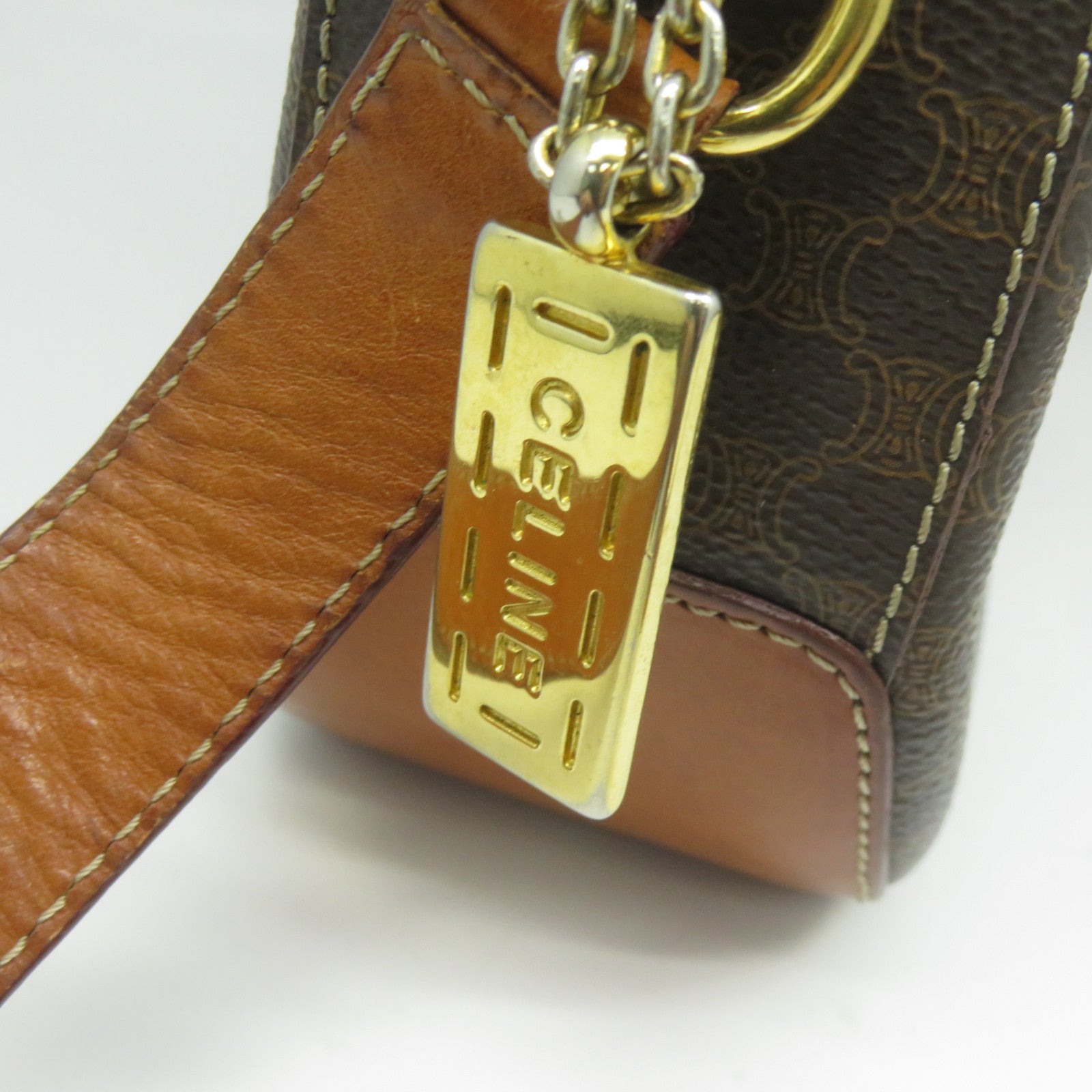 CELINE 塗層帆布Shoulder Bag金扣肩背袋啡色