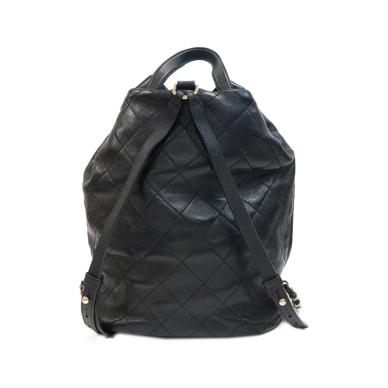 CHANEL 牛皮皮革Rucksack金扣背包黑色
