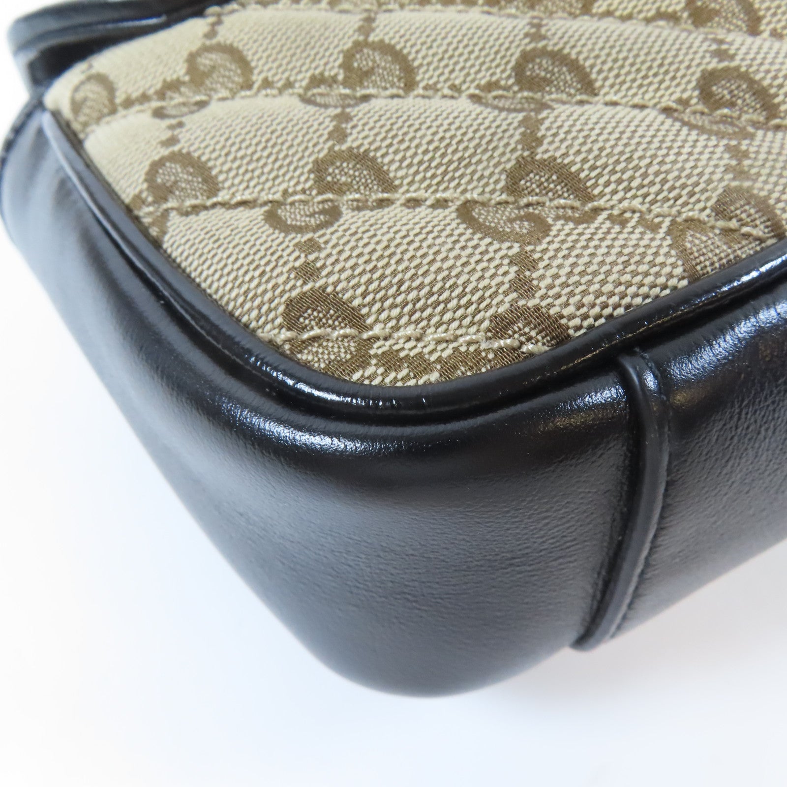 GUCCI 斜紋帆布GG Marmont金扣鏈帶肩背袋黑色/啡色