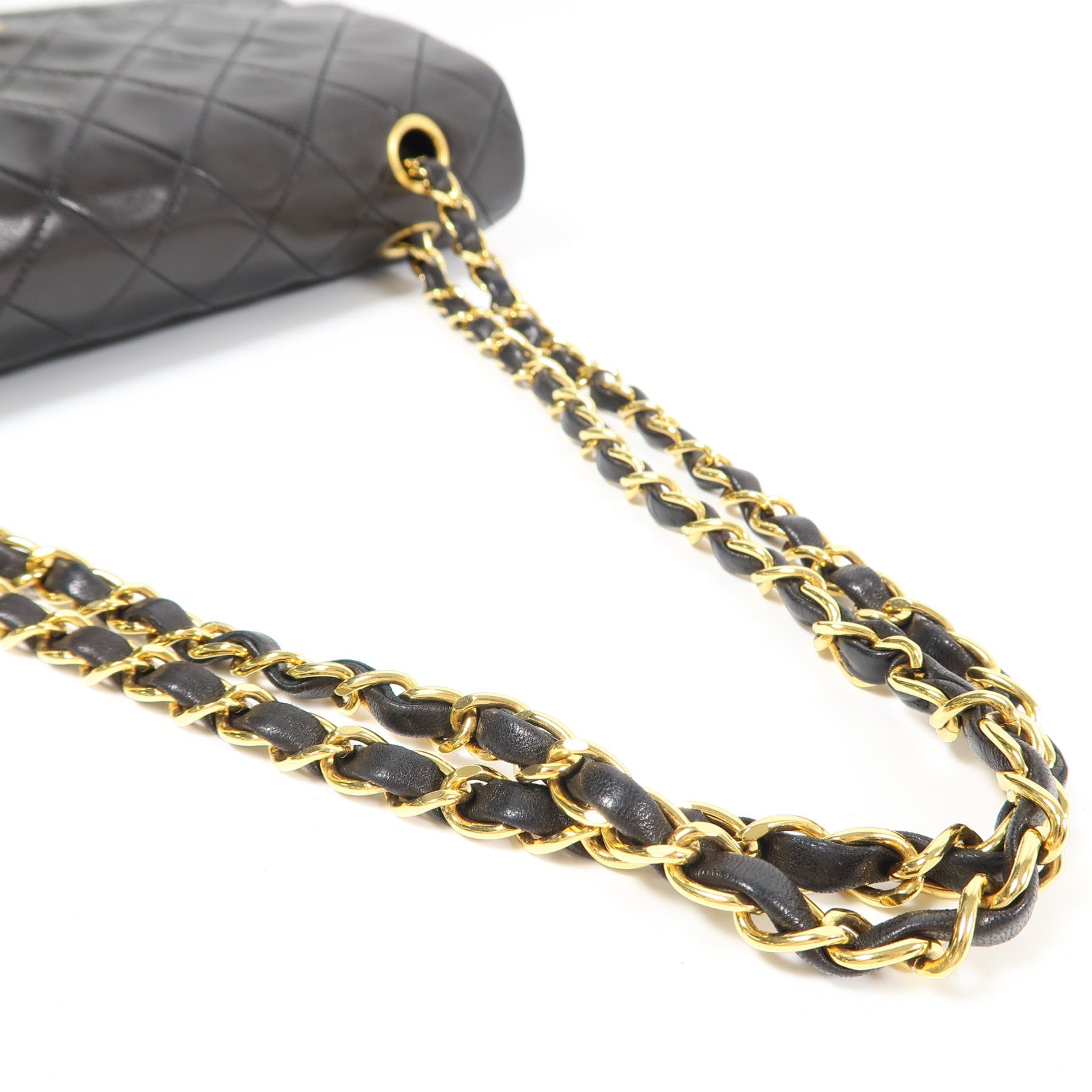 CHANEL 菱格牛皮皮革Classic 25cm金扣鏈帶肩背袋黑色