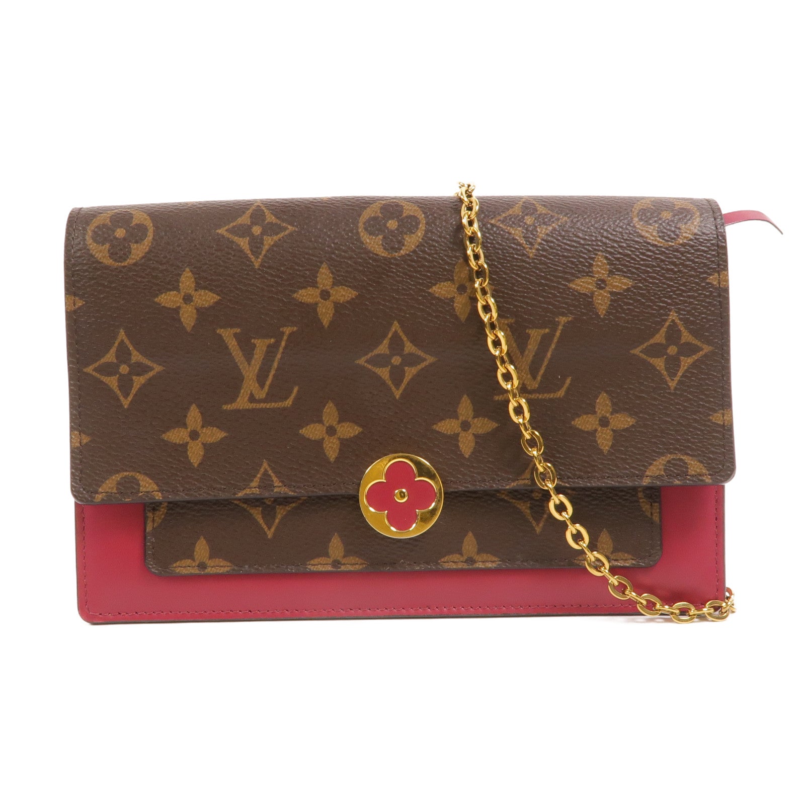 LOUIS VUITTON Monogram Portefeuille Flore金扣鏈帶肩背袋