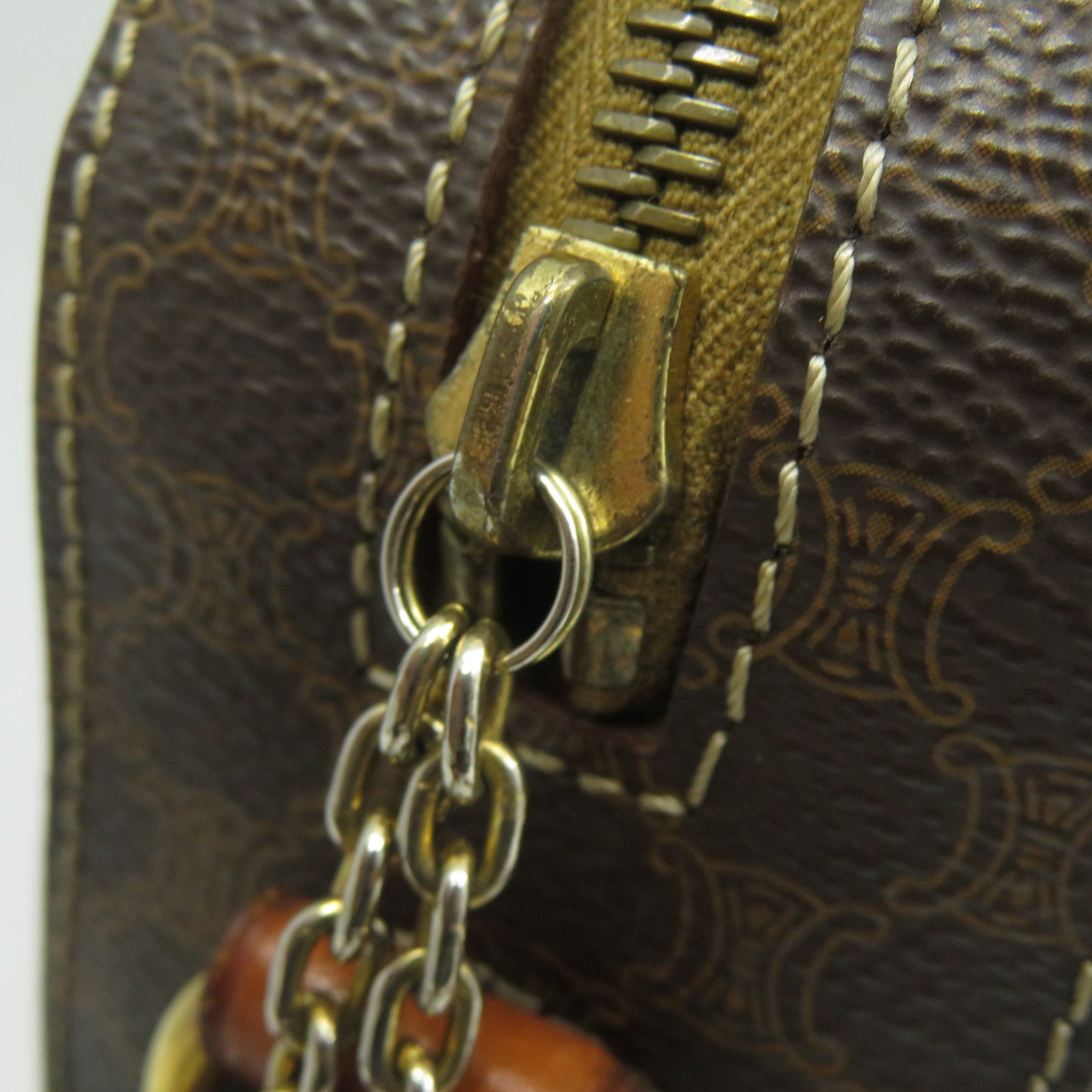 CELINE 塗層帆布Shoulder Bag金扣肩背袋啡色