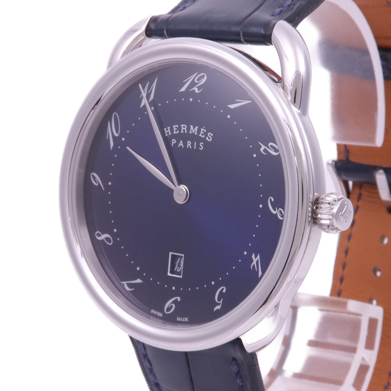 HERMES Arceau watch不鏽鋼手錶石英機芯藍色