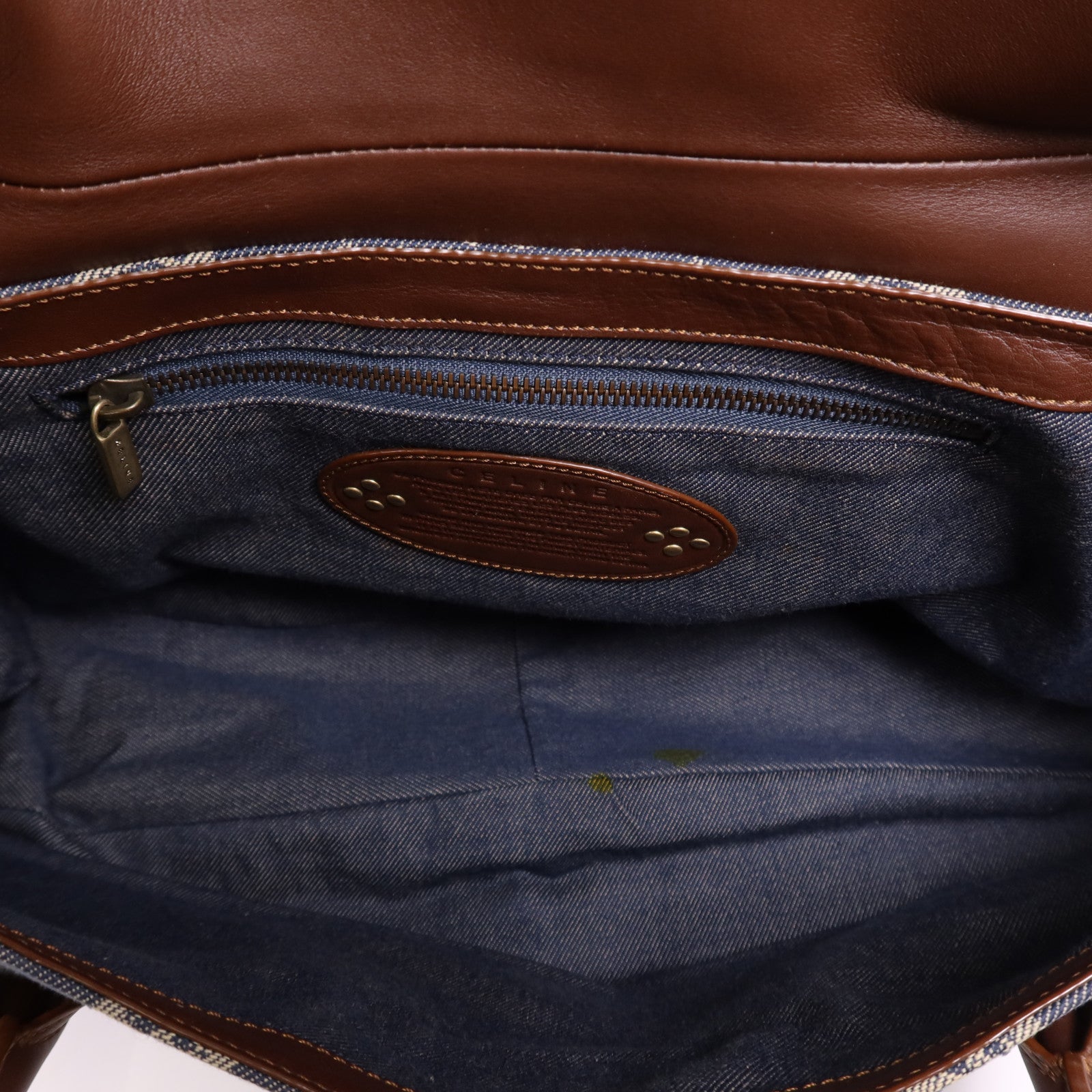 CELINE 牛仔布/皮革Macadam Hand Bag金扣手挽袋