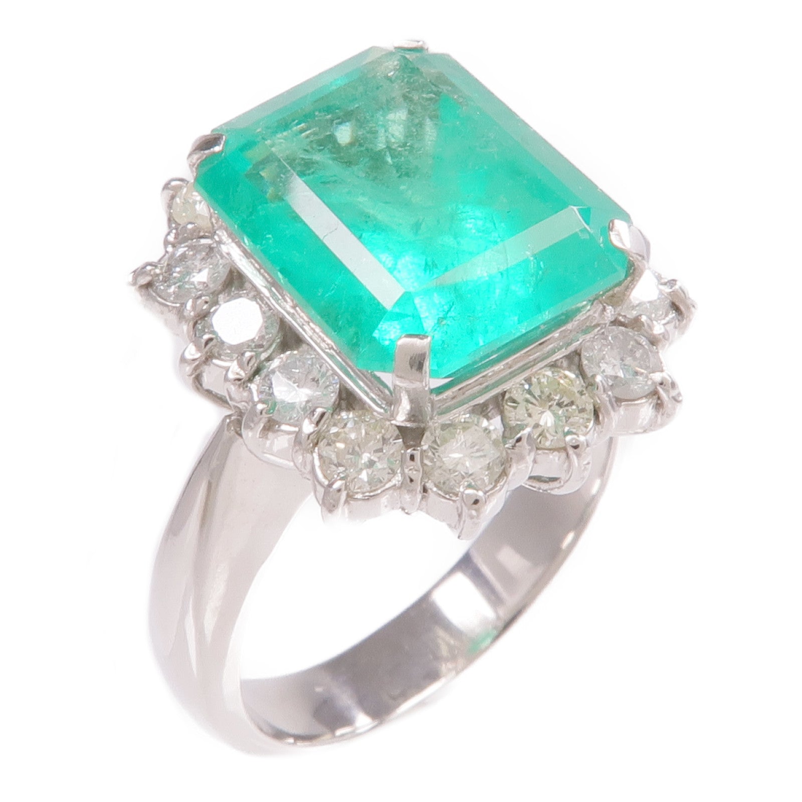 JEWELRY PT900鉑金Emerald Diamond Ring綠寶石/鑽石戒指US#7