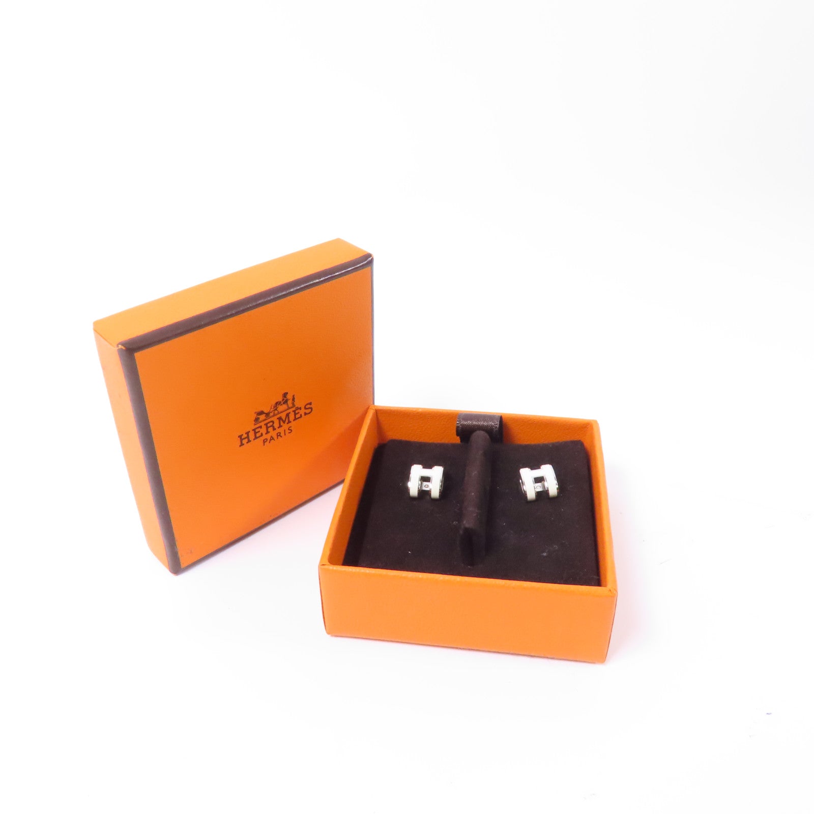 HERMES 金屬Pop H Earrings耳環白色/銀色