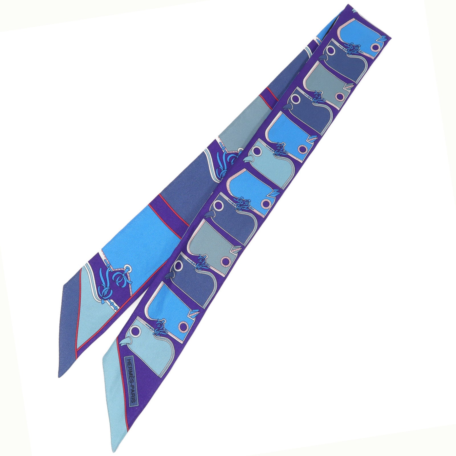 HERMES 絲質Twilly絲巾藍色/紫色