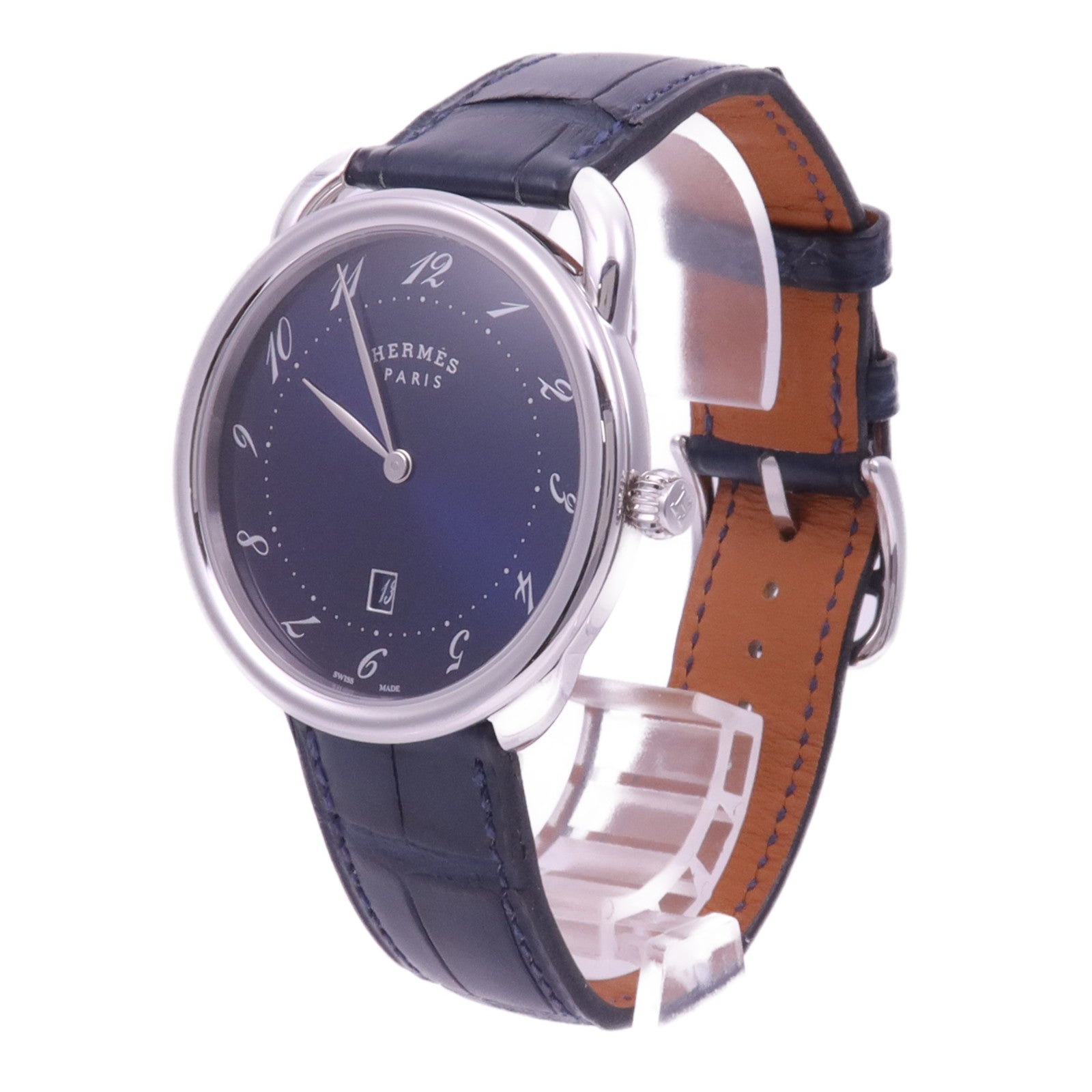 HERMES Arceau watch不鏽鋼手錶石英機芯藍色