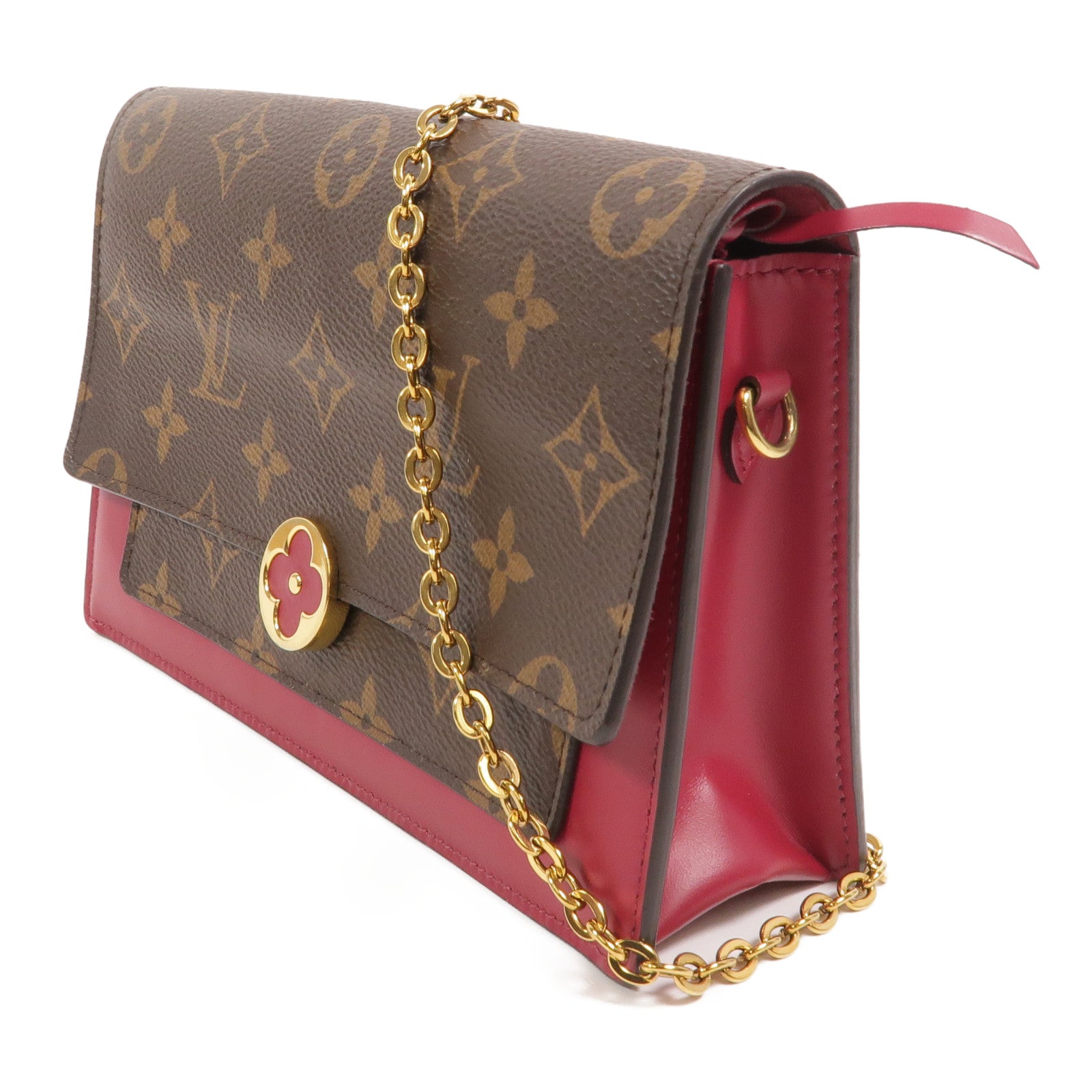 LOUIS VUITTON Monogram Portefeuille Flore金扣鏈帶肩背袋