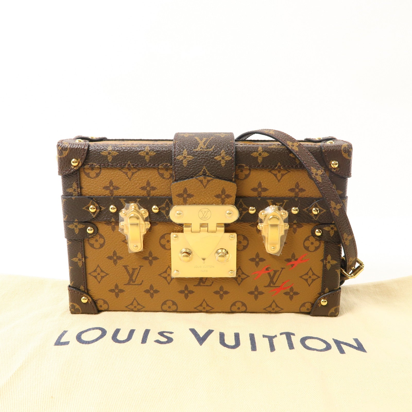 LOUIS VUITTON Monogram Reverse Petite Malle金扣肩背袋棕色