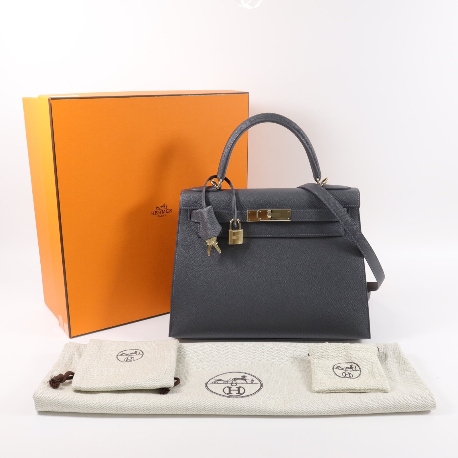 HERMES Epsom皮革Kelly 28手挽肩背兩用袋Ardoise