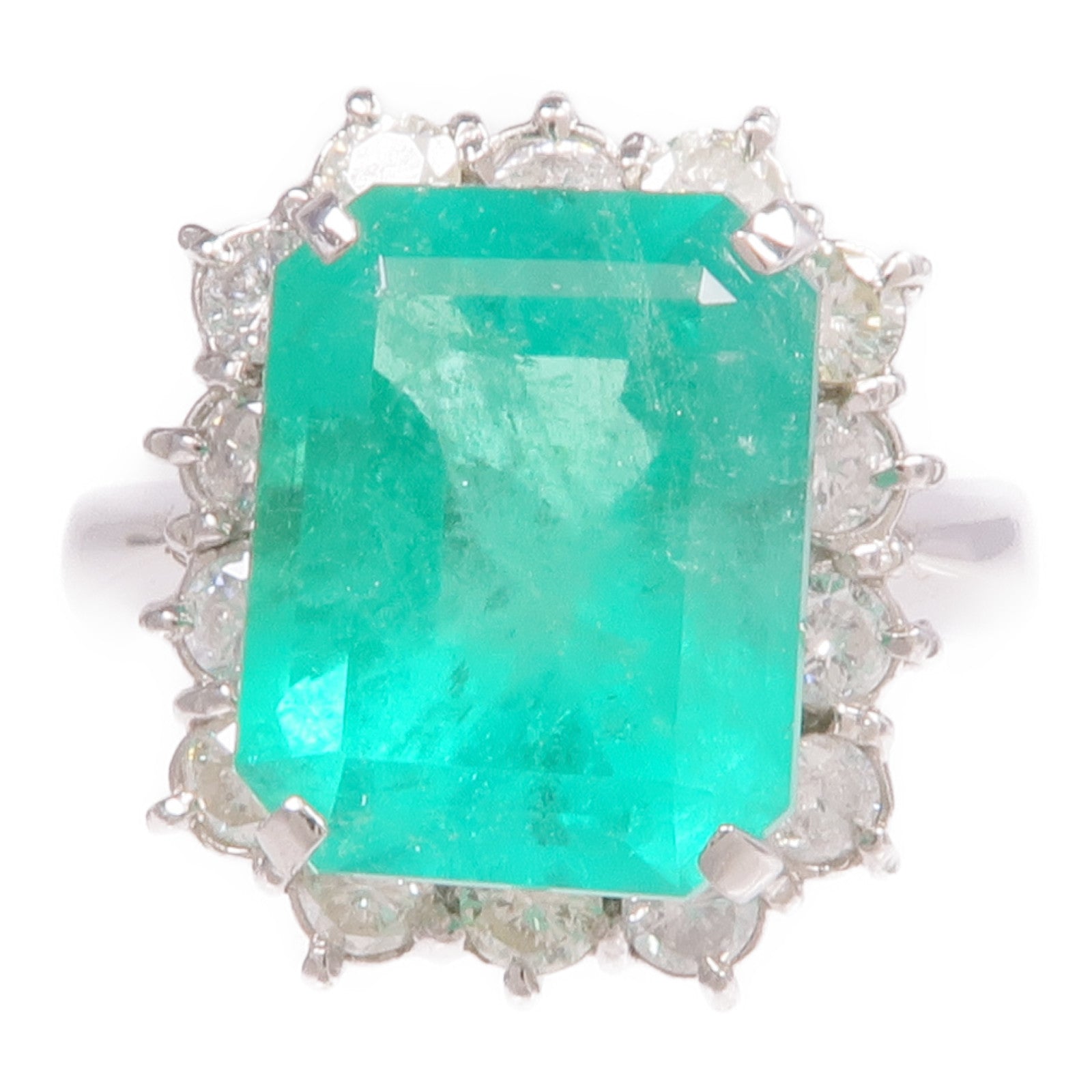 JEWELRY PT900鉑金Emerald Diamond Ring綠寶石/鑽石戒指US#7