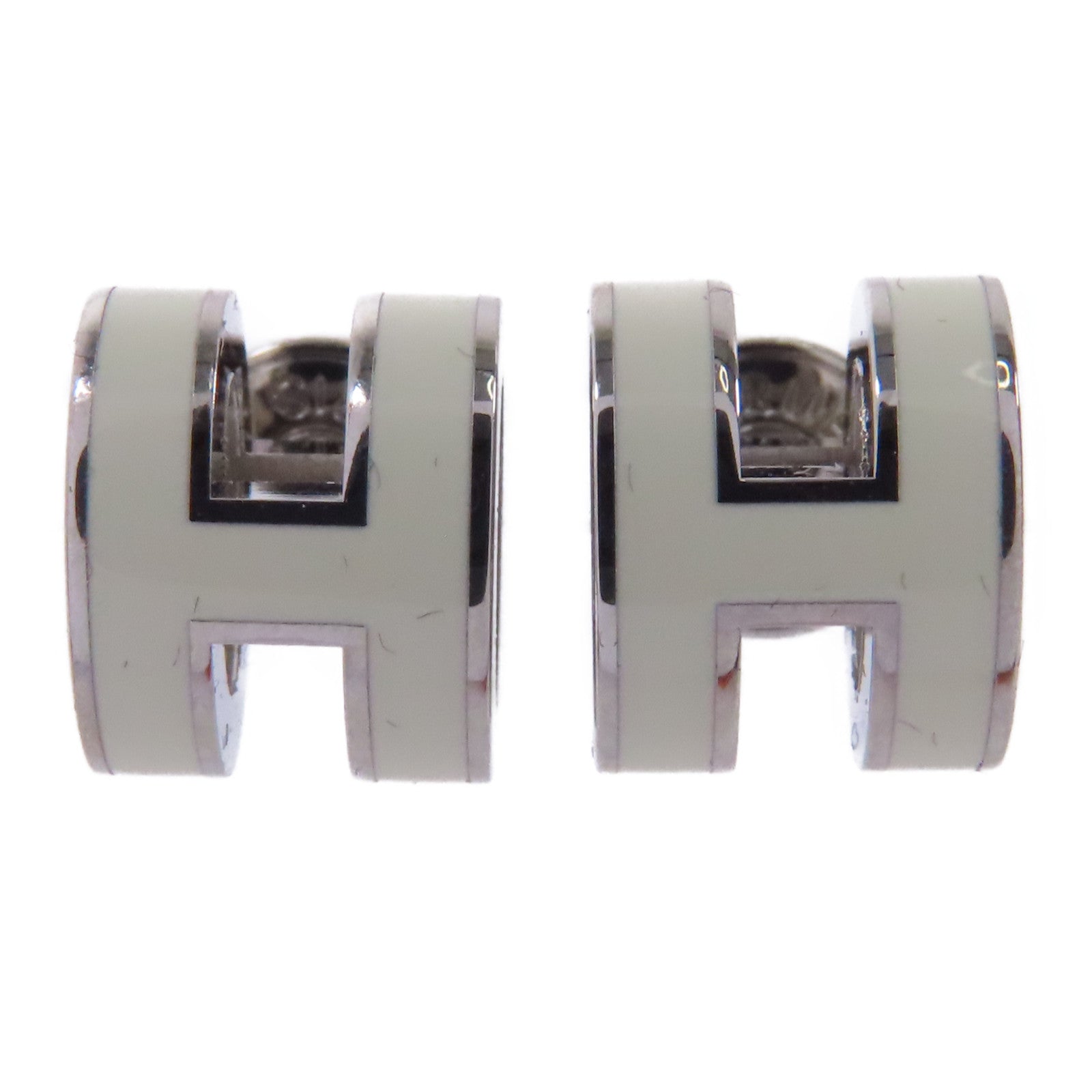 HERMES 金屬Pop H Earrings耳環白色/銀色