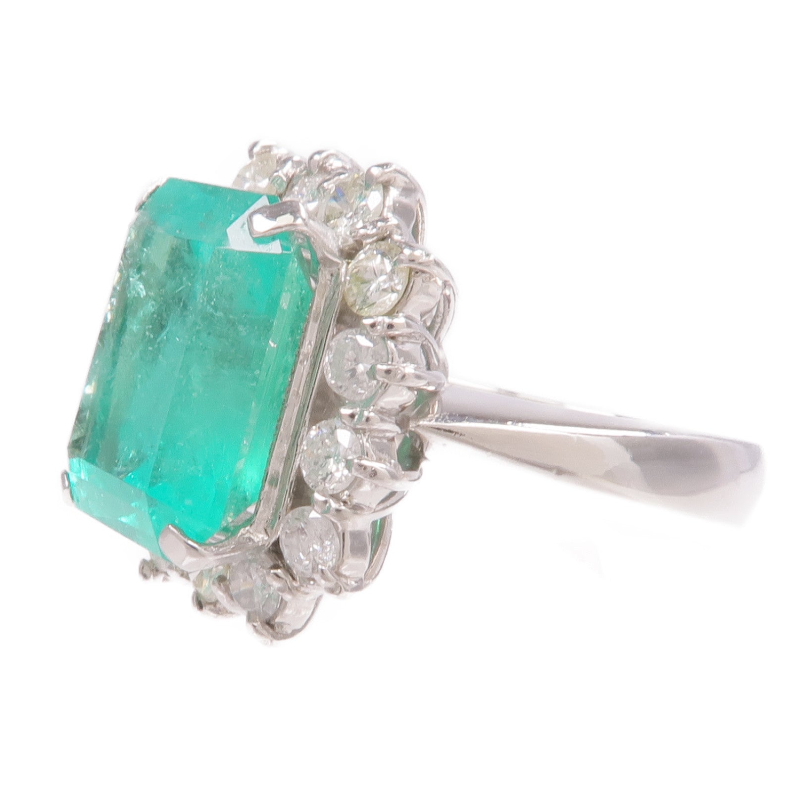 JEWELRY PT900鉑金Emerald Diamond Ring綠寶石/鑽石戒指US#7