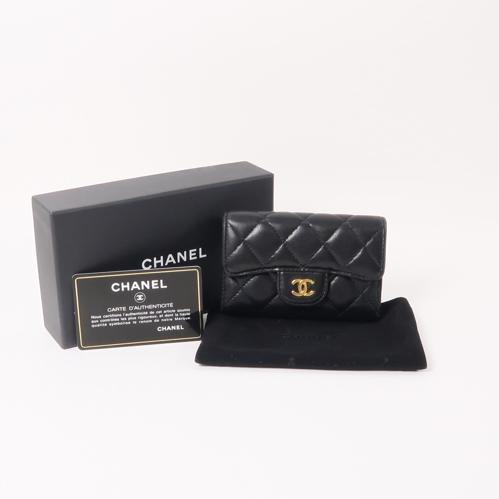 CHANEL 羊皮皮革Card Case金扣卡片套黑色