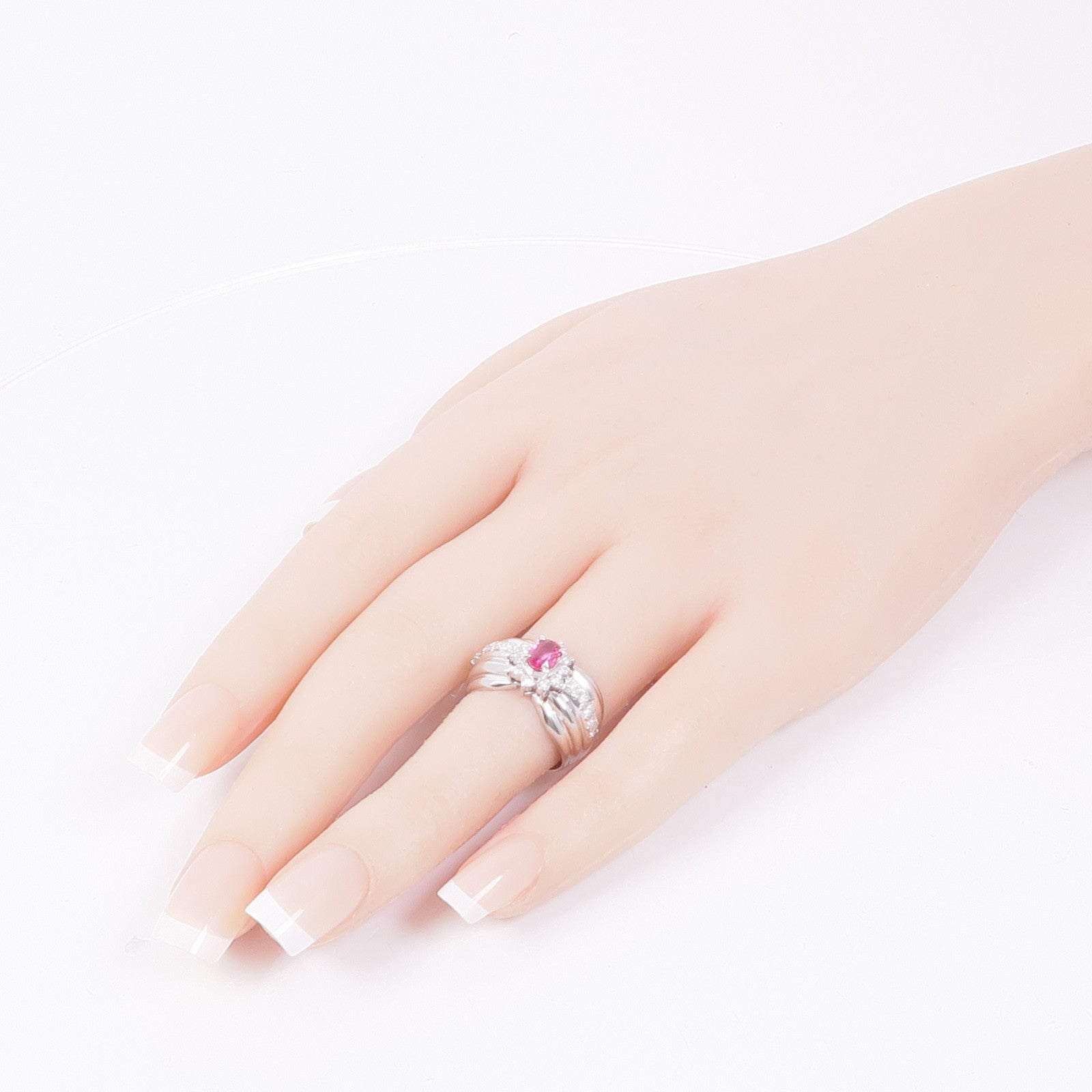 JEWELRY PT900鉑金Pink Sapphire/Diamond Ring粉紅色藍寶石/鑽石戒指US#5.5