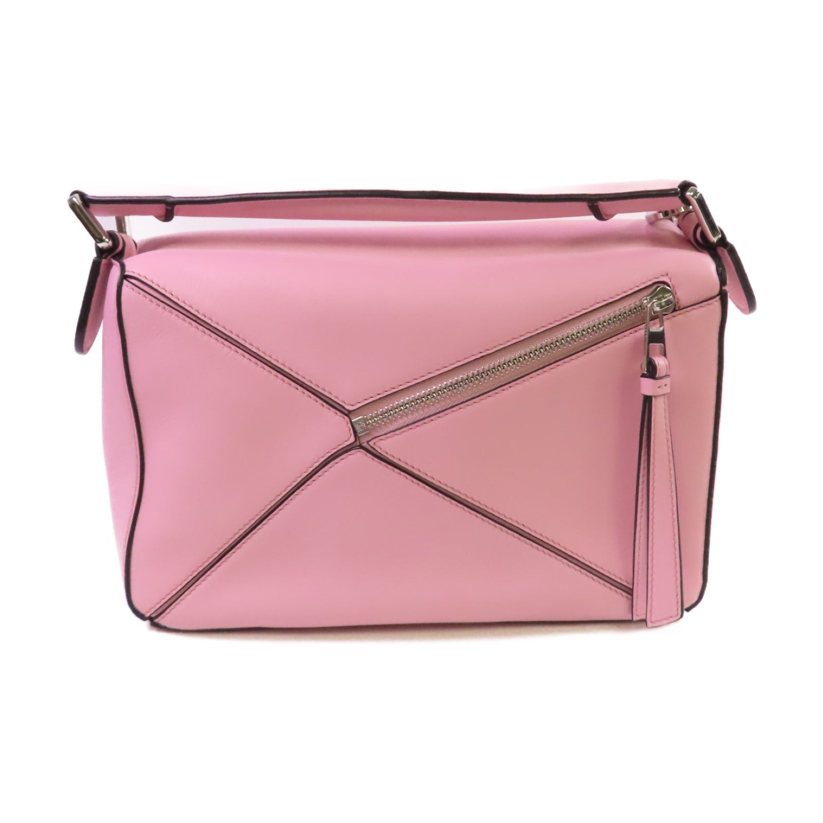 LOEWE 牛皮皮革Small Puzzle 2Way Shoulder Bag銀扣手挽肩背兩用袋粉紅色