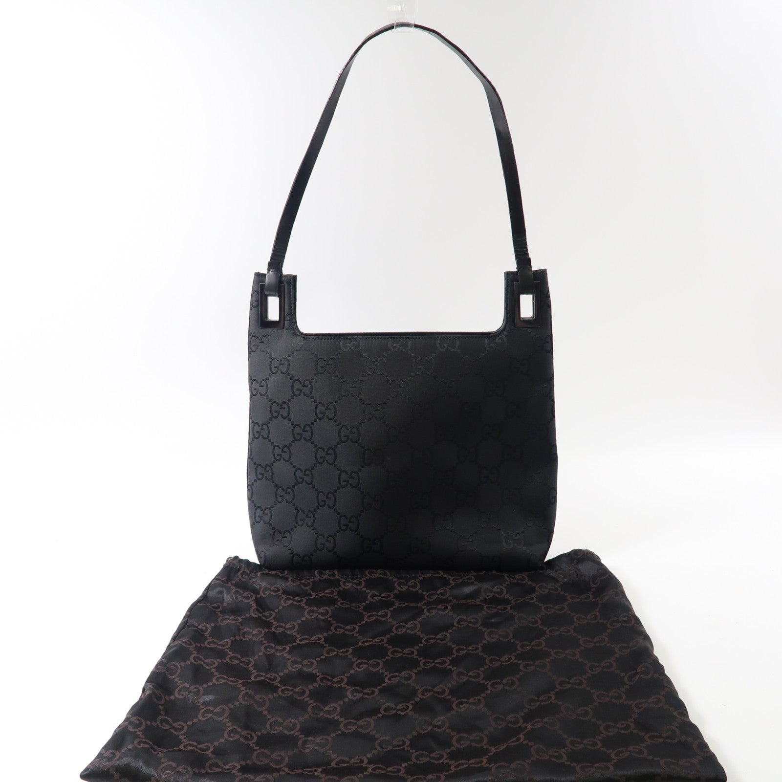 GUCCI 帆布Shoulder Bag銀扣肩背袋黑色