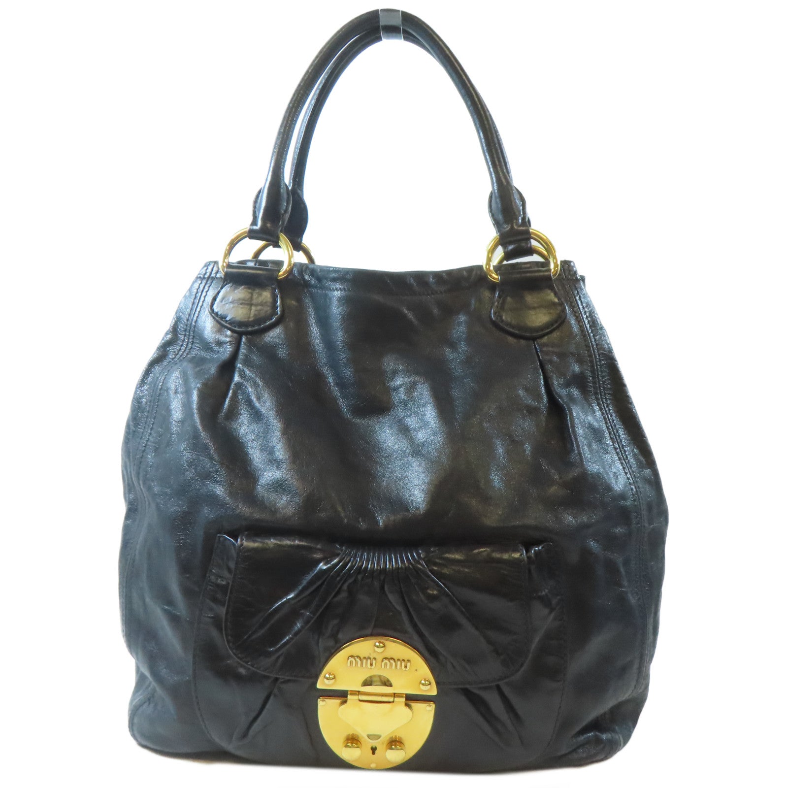 Miu Miu 牛皮皮革Tote Bag金扣手挽袋黑色